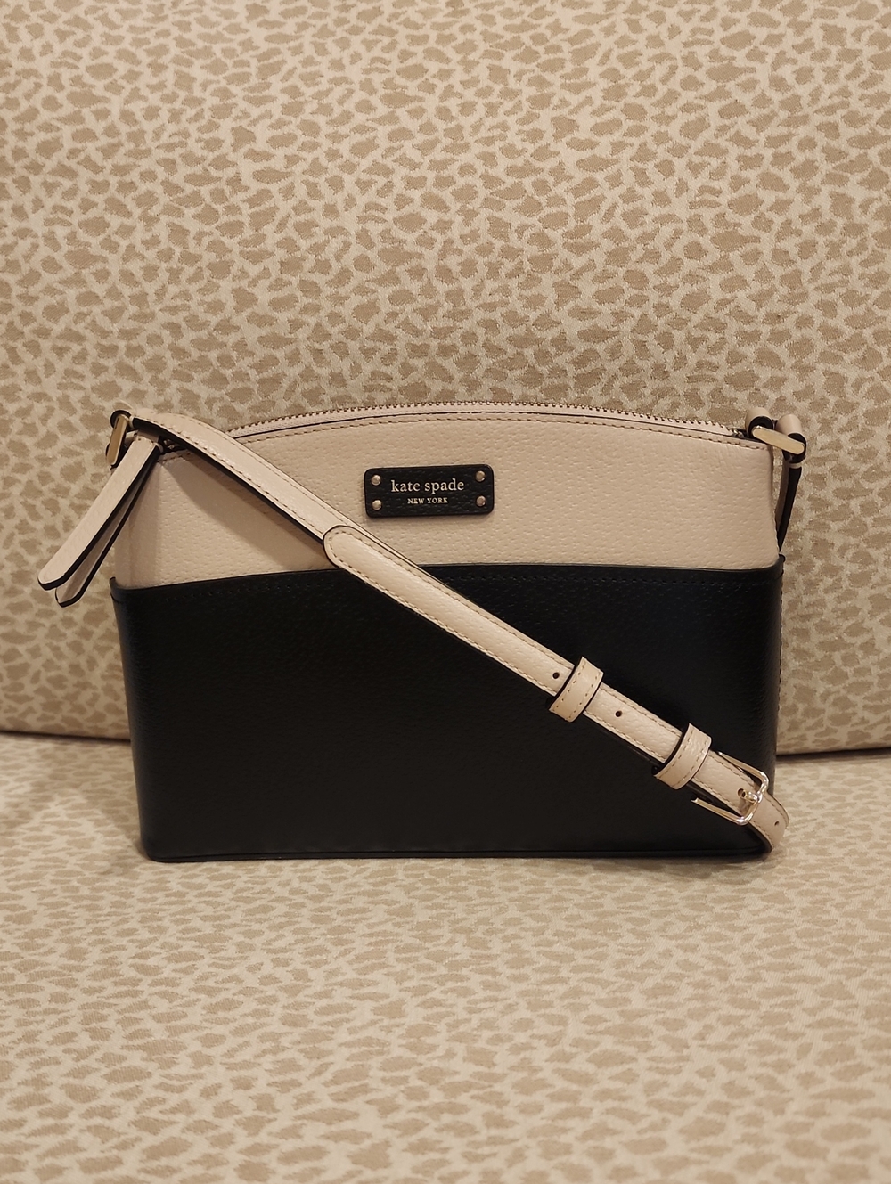 Kate Spade Millie Grove Two-Tone Black and Beige Pebbled Leather Crossbody